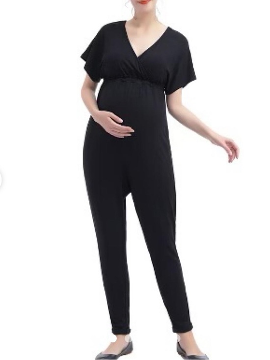 Isabel Maternity by Ingrid & Isabel Pants - Isabel Maternity by Ingrid & Isabel Black V-Neck Maternity Jumpsuit